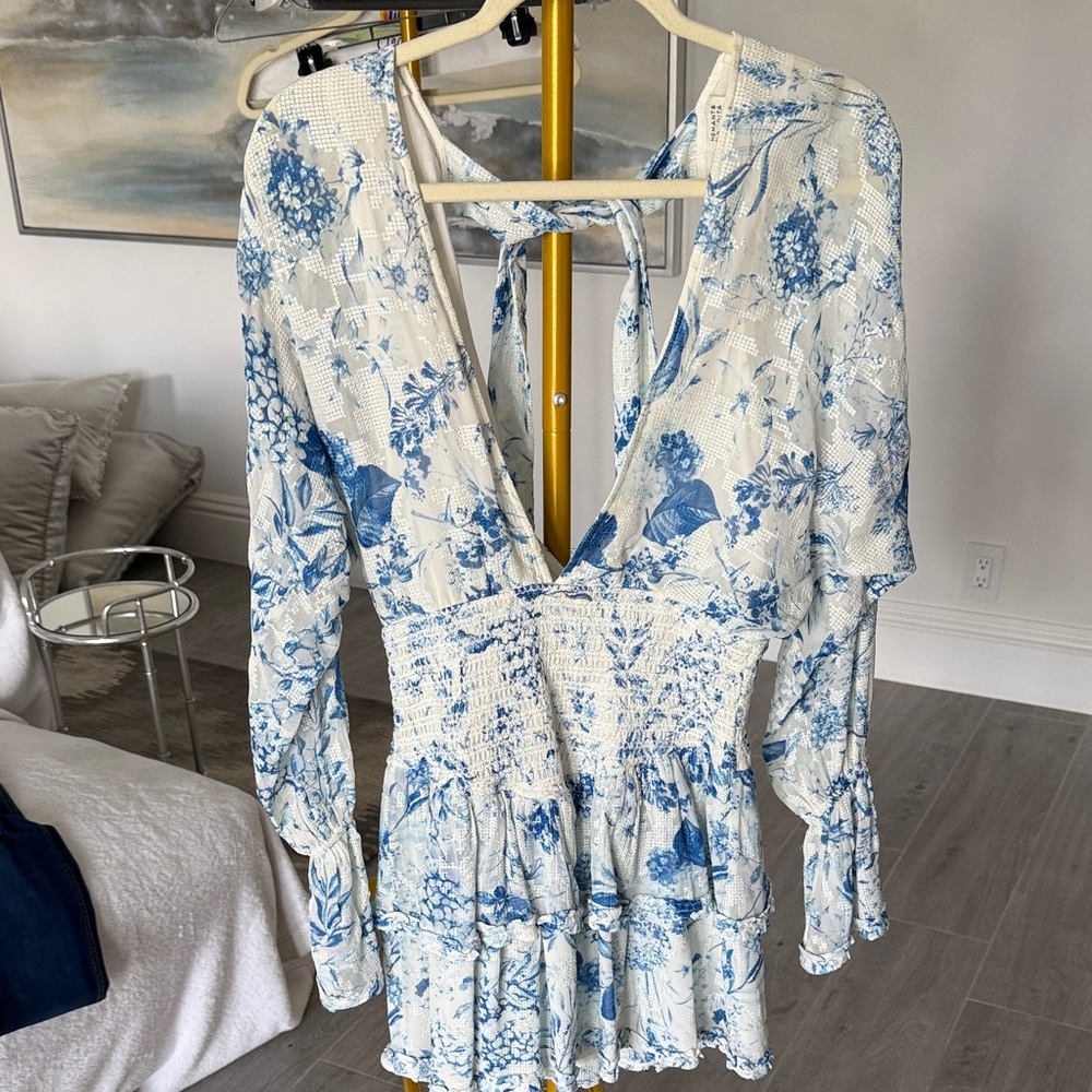 HEMANT & NANDITA Blue and White Patterned Dress